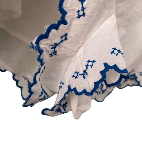NWT Maeve White Shorts with Blue Embroidery Scallop-Hem Bloomer Shorts in XL - Picture 5 of 10